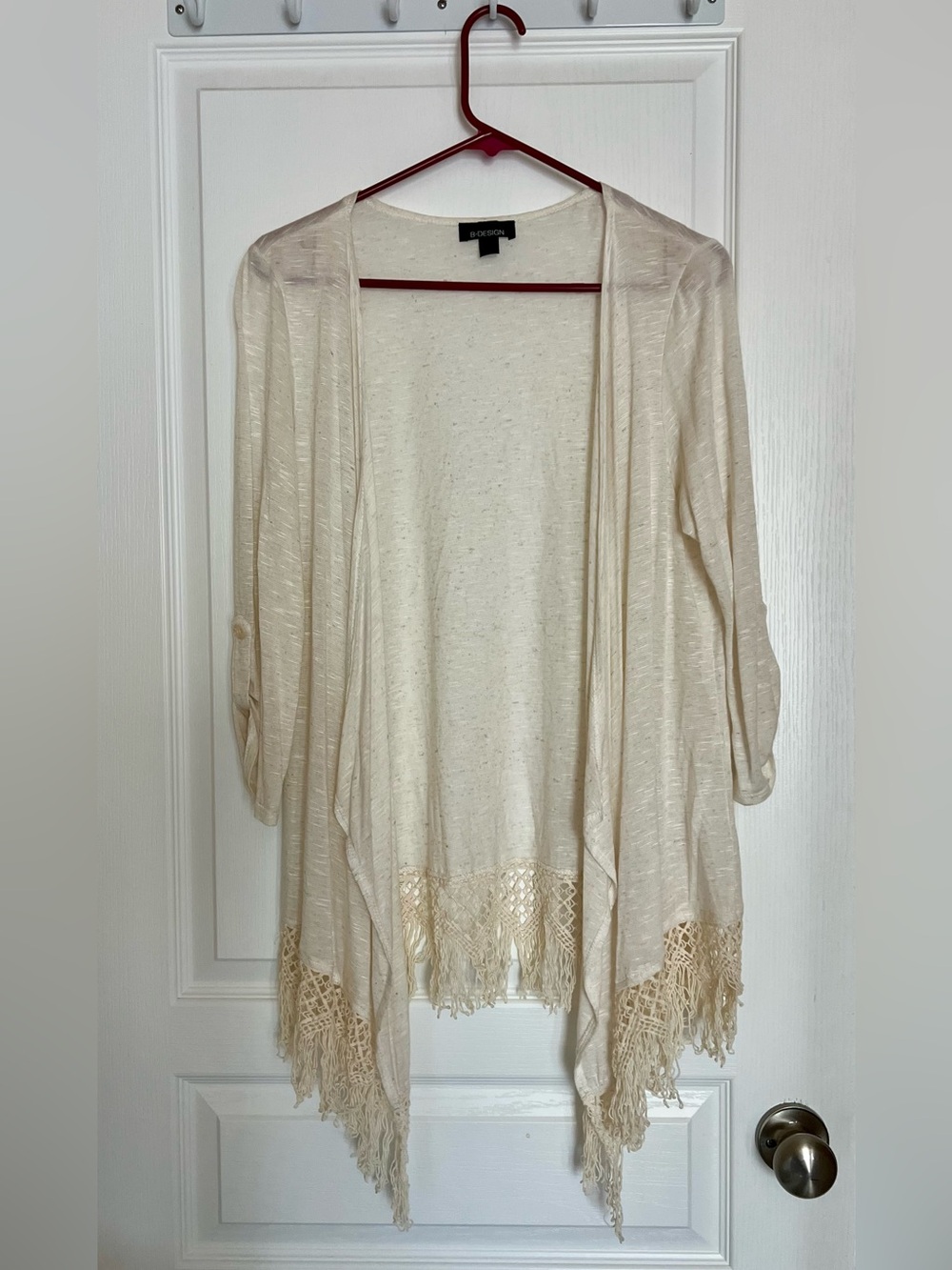 Boho Western Off-White Open-Front Airy Cardigan with Crochet Fringe